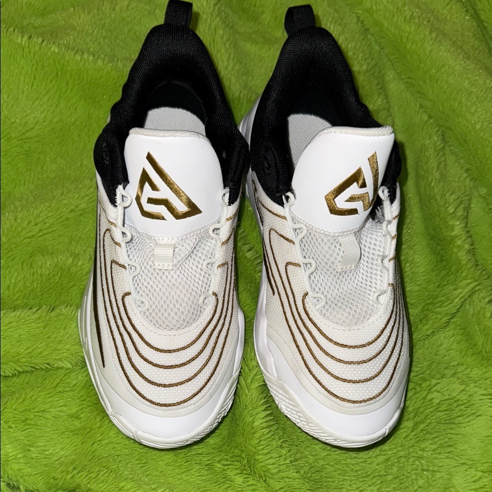 Giannis White and Gold Athletic Sneakers with Logo